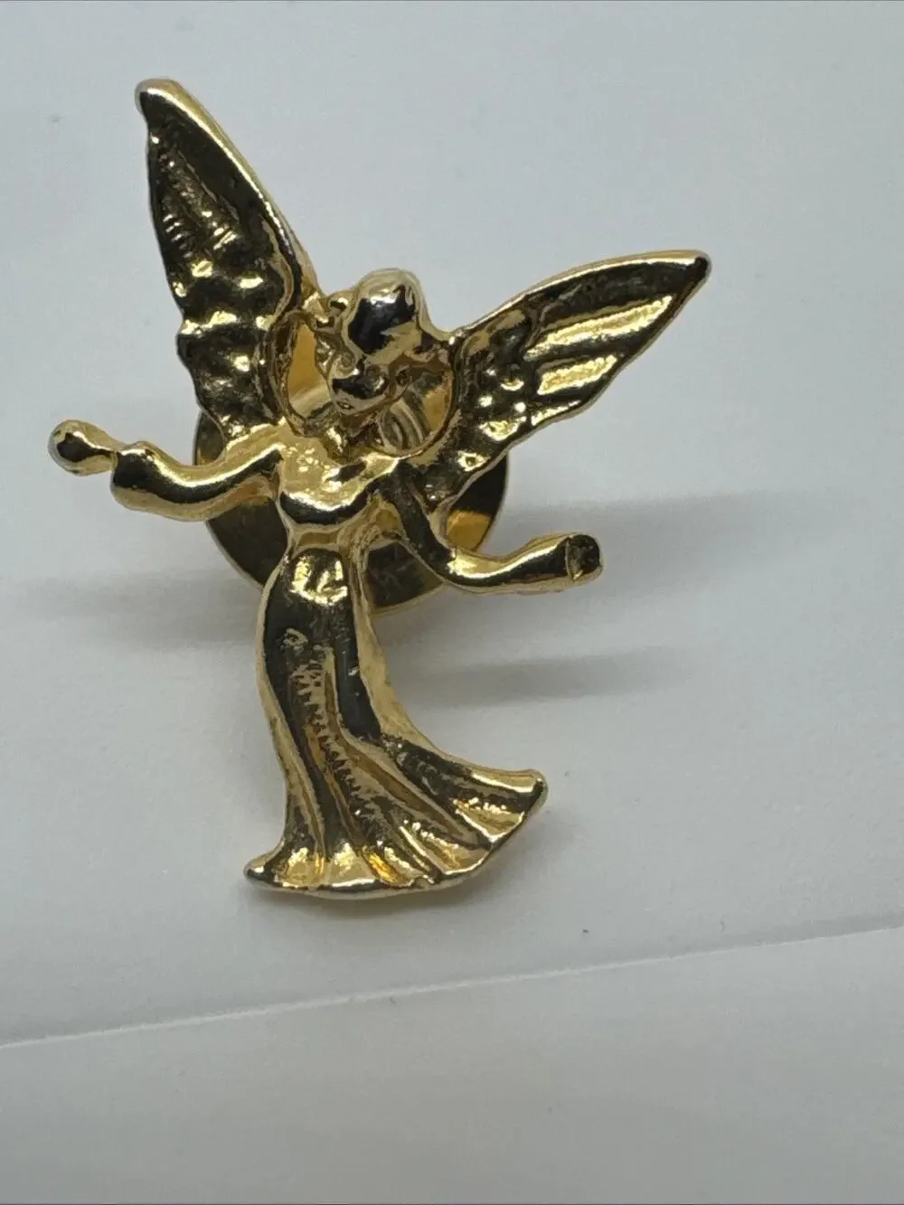 Vintage Guardian Angel Lapel Pin Gold Shirt Hat Collar Push Back Back Brooch